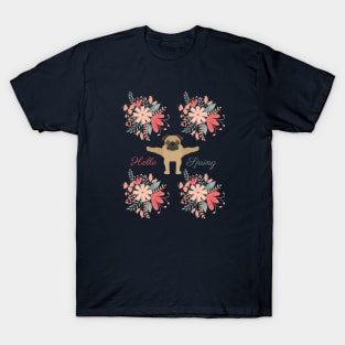 Hello Spring with Pug and Flowers T-Shirt